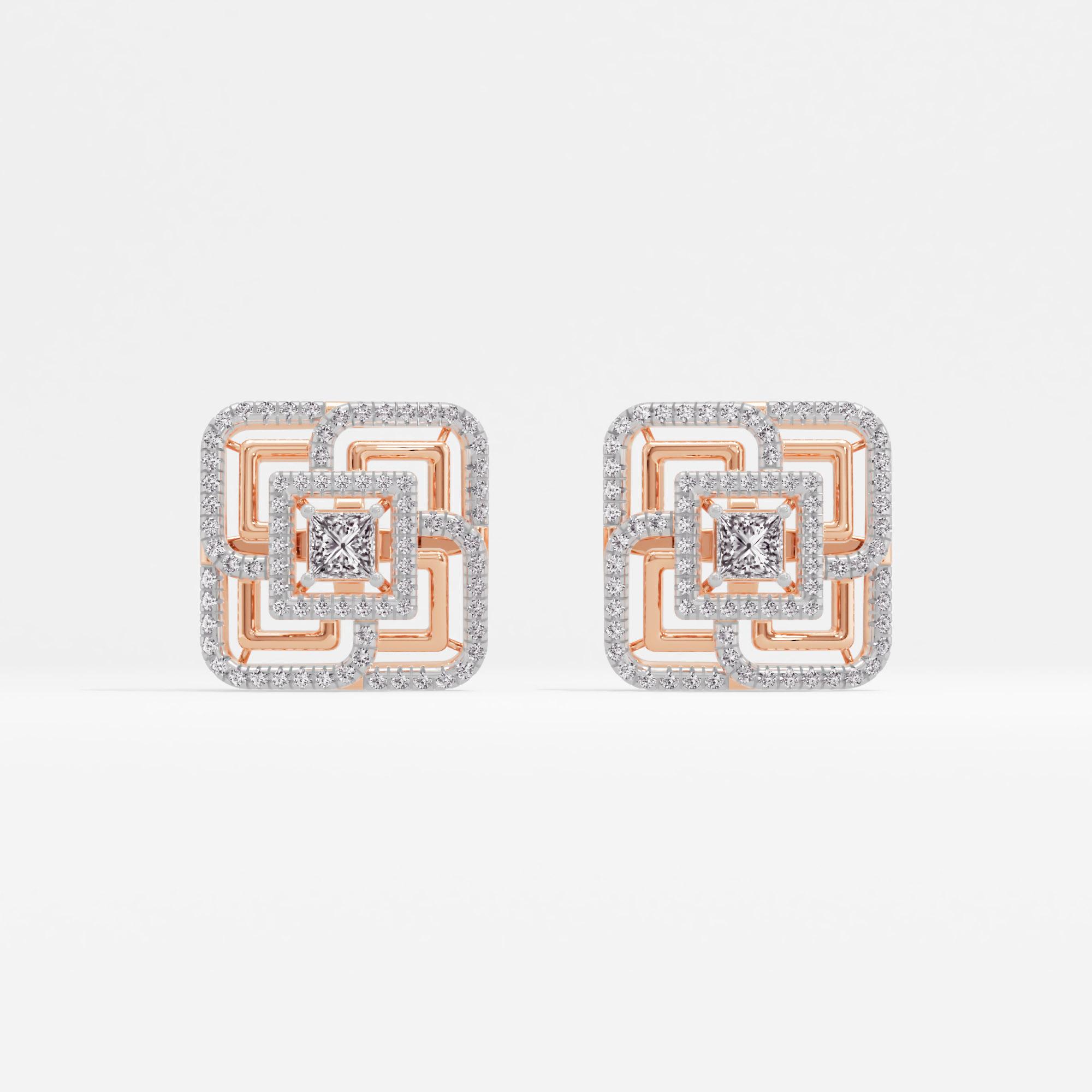 Square Weave Solitaire Stud Earrings Petite