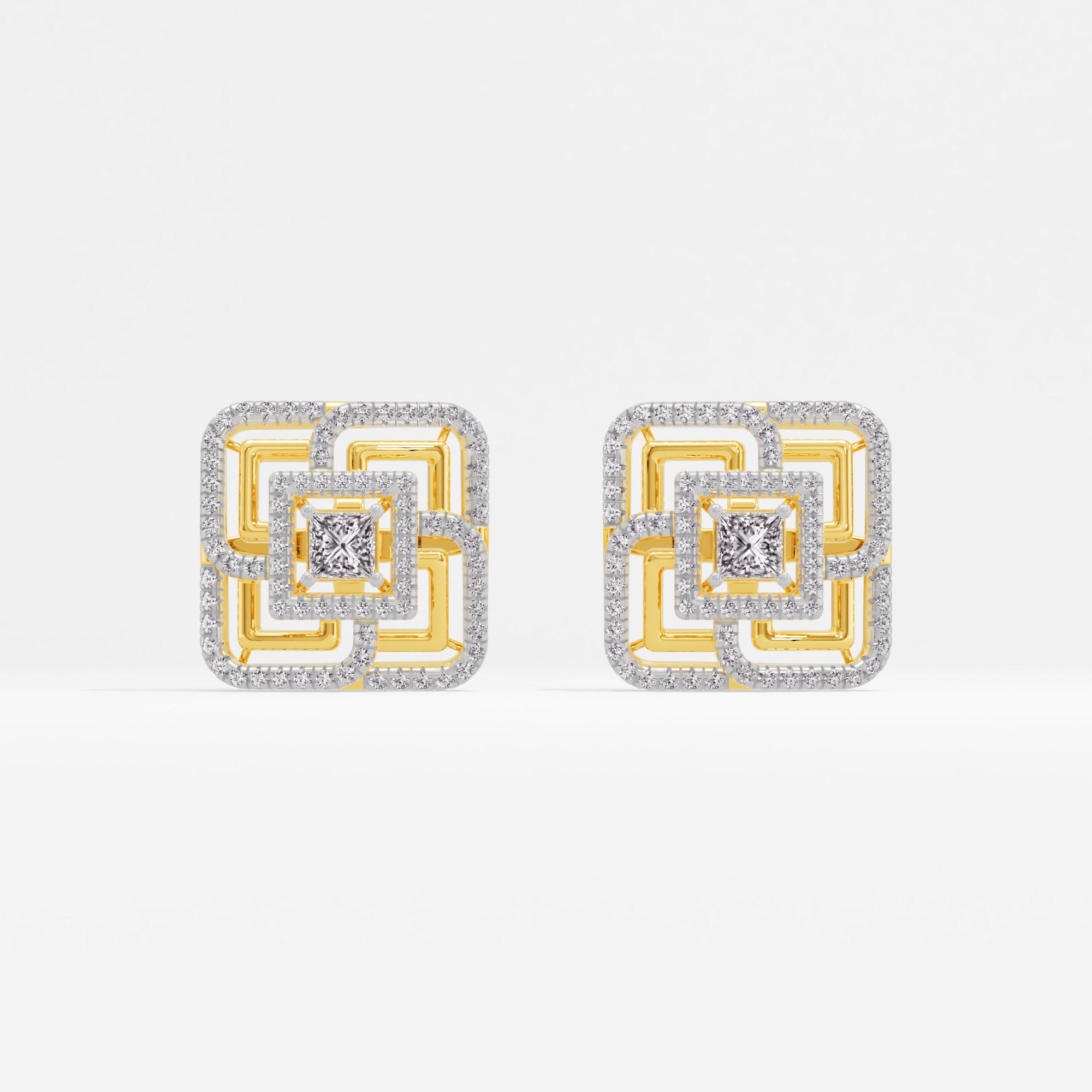 Square Weave Solitaire Stud Earrings Petite